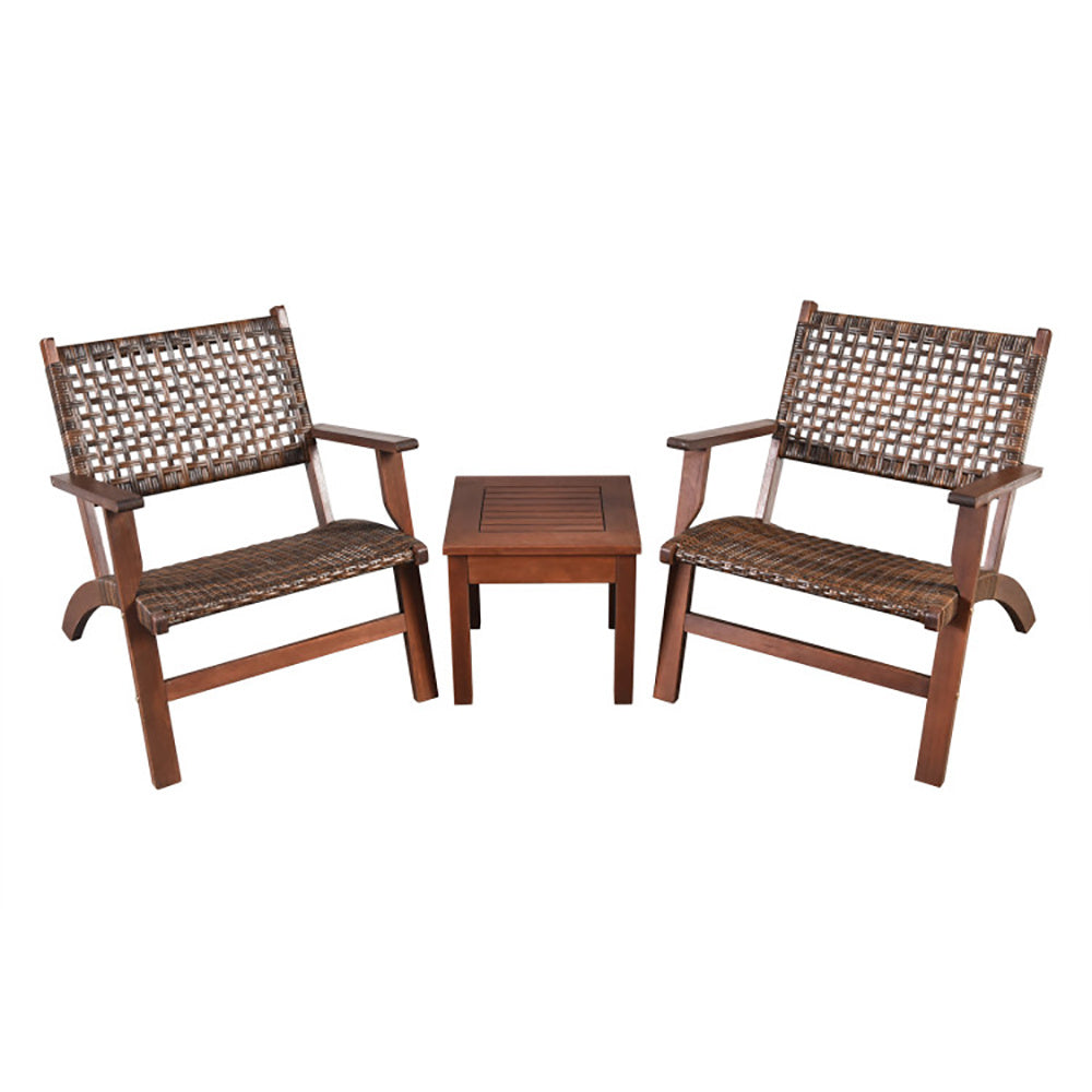 US Local 3 Pieces Outdoor Wooden Patio Rattan Furniture Set