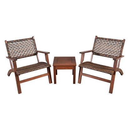 US Local 3 Pieces Outdoor Wooden Patio Rattan Furniture Set