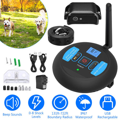 US Local 1Set Wireless Electric Dog Fence Pet Shock Boundary Containment System Electric Training Collar For Small Medium Large Dogs