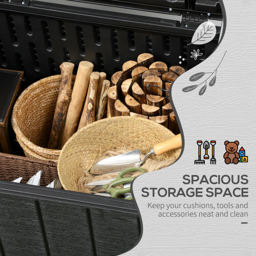 UK Local Outsunny 336 Litre Garden Storage Box, Water-resistant Heavy Duty Double Wall Plastic Container, Extra Large Outdoor Garden Furniture Organizer, Deck Cushion Chest With Wheels And Handles, Black