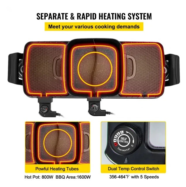 US Local Multifunctional Teppanyaki Grill Pot With Dual Temp Control