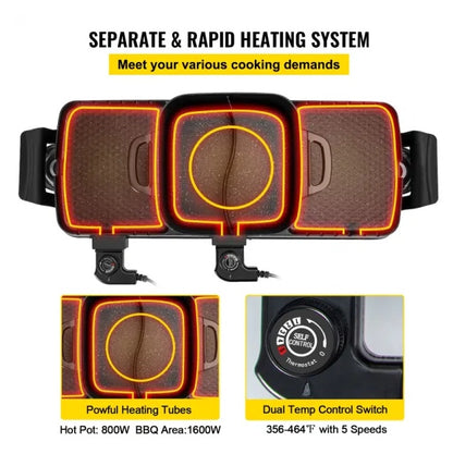 US Local Multifunctional Teppanyaki Grill Pot With Dual Temp Control