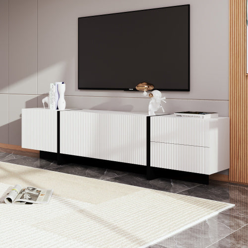 UK Local 190 Cm TV Cabinet With 3 Doors, 2 Drawers, Black And White