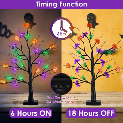 US Local 2Pack 1.97FT Lighted Halloween Trees Halloween Indoor Decorations Black Halloween Tree Lights With Timer Adjustable Twigs For Tabletop Party