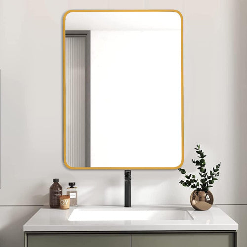 US Local 24x32 Inch Gold Metal Framed Rectangular Bathrrom Mirror For Wall.