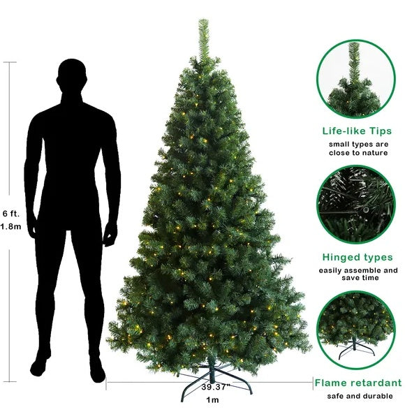 US Local Pre-lit Christmas Tree 6ft Artificial Hinged Xmas Tree With Foldable Stand