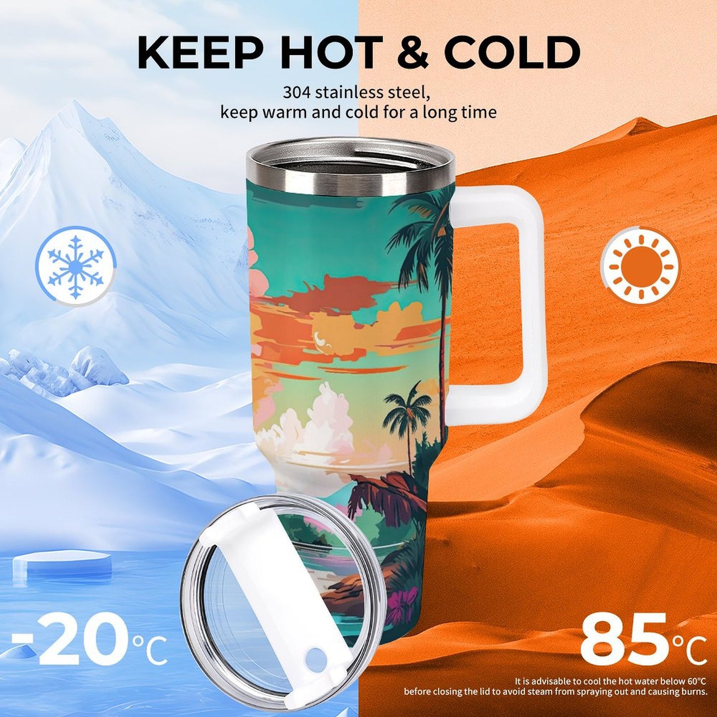 PHDT00143 POD US Local Tumbler 40 oz Large Capacity Car Cup Tropical, Island, Scenery