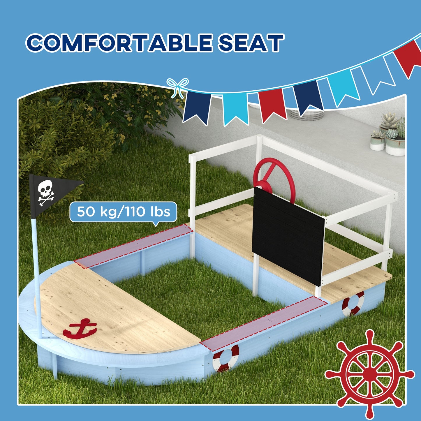 US Local Sandbox with Pirate Ship Design for 3-7 Years