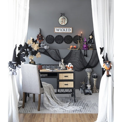 US Local 8.3x5x24 Fabric Standing Gnome W Orange Banner  Spring Body, For Halloween Decor