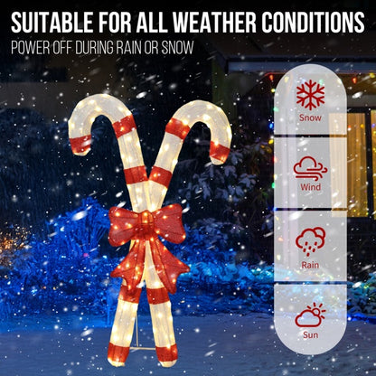 US Local Lighted Candy Cane And Red Bowknot Christmas Decorations, Pre-lit 2D Holiday Decor With 100 Warm White LED Lights For Xmas Outdoor Indoor Decor Lighted Holiday Displays