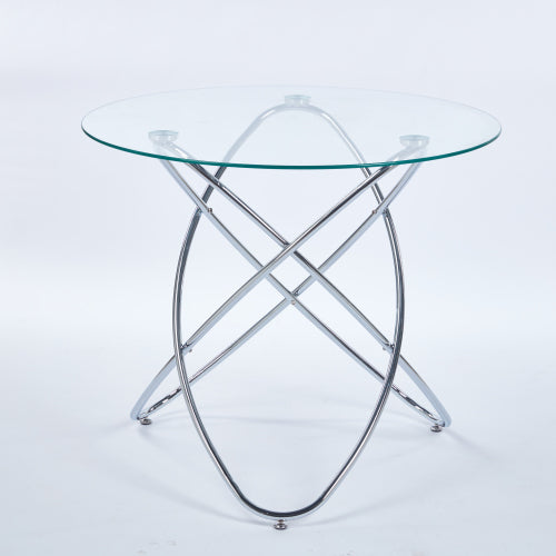 US Local Dining Table With Chrome Metal Leg And Tempered Glass,Modern Space Saving Kitchen Table For Living Room,chrome Color Metal Legs