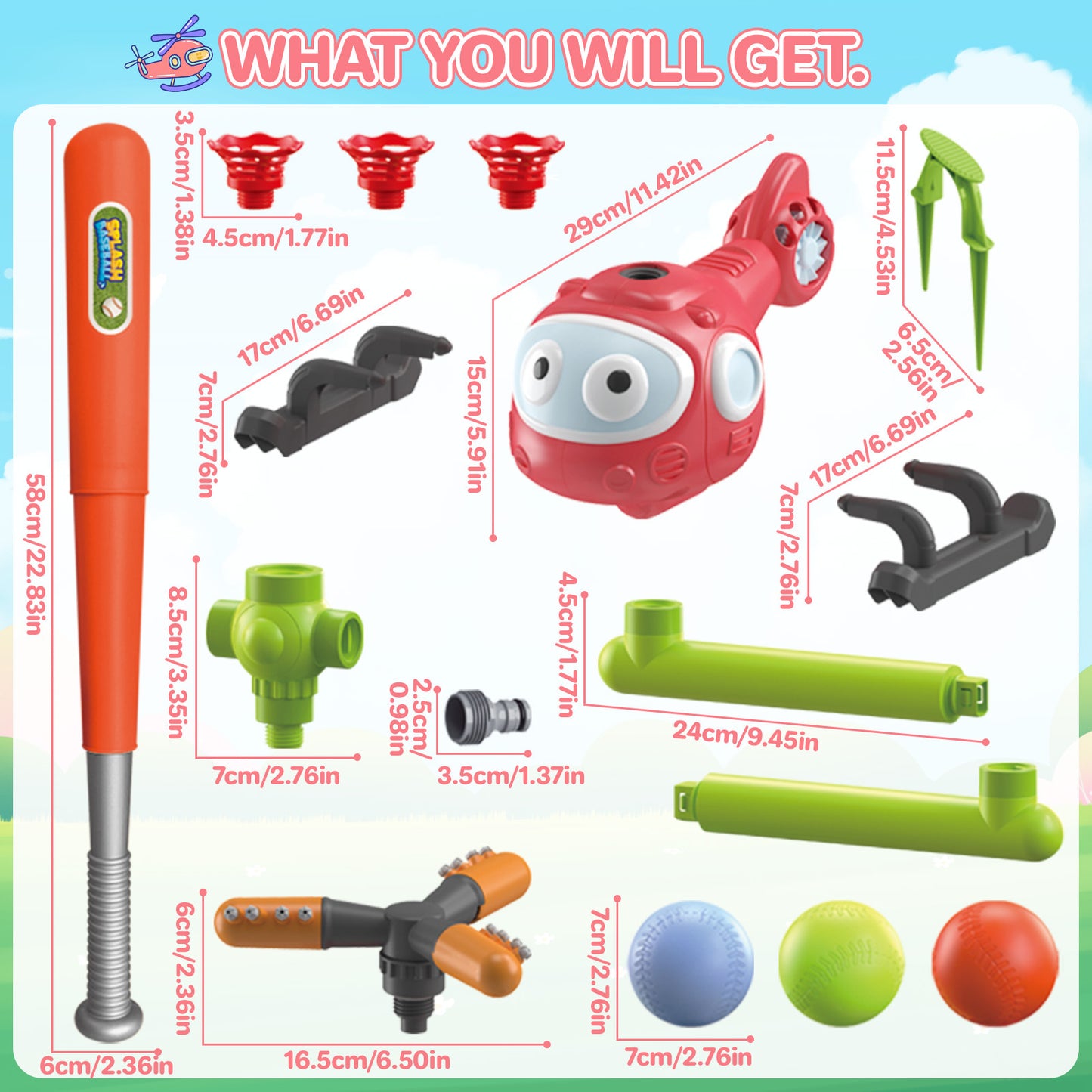 US Local 4 In 1 Water Sprinklers T Ball Set For Kids And Toddlers, Baseball Sprinkler For Backyard Helicopter Toy Outdoor Game, Attaches To Garden Hose Summer Yard Pool Water Toy