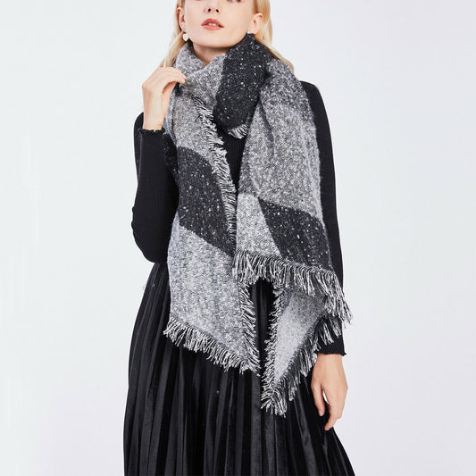 US Local 1 Pc Women Winter Warm Scarf 74.8x25.6In Long Soft Knitted Shawl Extra Thick Plaid Blanket Wrap Cape