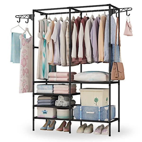 US Local Metal Garment Rack Shoe Clothing Organizer Shelves Freestanding Multifunctional Clothes Wardrobe