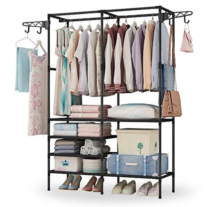 US Local Metal Garment Rack Shoe Clothing Organizer Shelves Freestanding Multifunctional Clothes Wardrobe