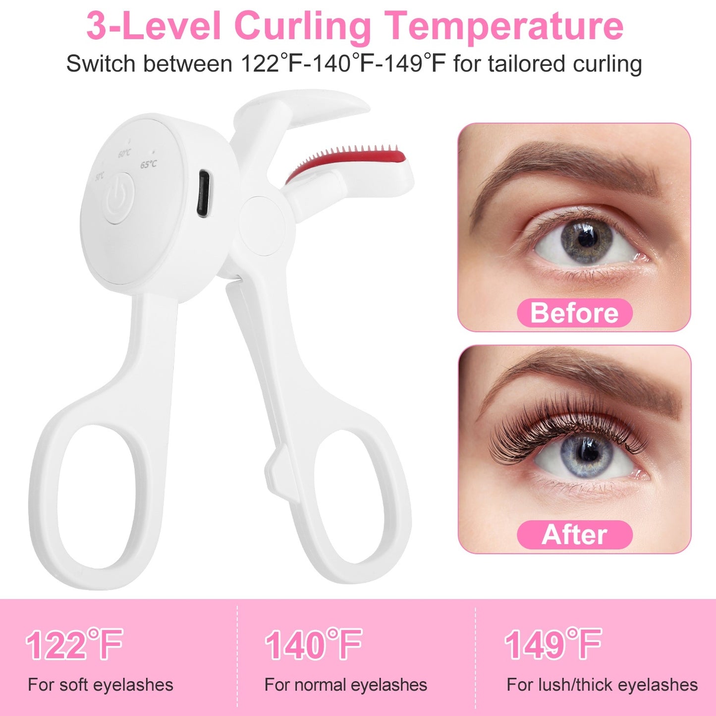 US Local 2Pcs Heated Eyelash Curler Electric USB Rechargeable Eyelash Curler Anti Burn Compact With Comb Heat Up Fast Within 8S For All Eye Shapes For Women Make Up Gift Travel Valentine Mother Day
