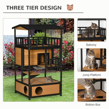 US Local Wooden Outdoor Cat House, Wild Cat Shelter Kitten Tree