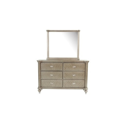 US Local Luxury Antique Silver Champagne Finish Dresser W Mirror Storage Space Drawers Bedroom Furniture