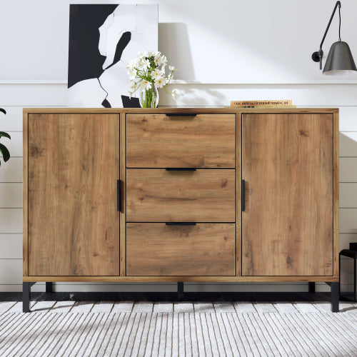 UK Local Sideboard Cabinet For Living Room, Chest Of Drawers With With 2 Doors And 3 Drawers, Adjustable Shelf, Dark Oak, 40D X 120W X 76H Centimetres