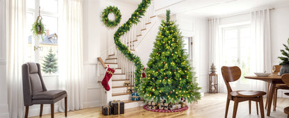 US Local 6 Ft Long Grass Green Christmas Tree, Big Branch Pine Tree, Pre-Installed Lighting Set With Tree & Garland & Garland, Artificial Christmas With Pine Cone, Articulated Christmas Tree For Holiday Part