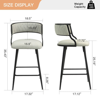 US Local SET OF 2, 26 Counter Height Bar Stools PU Cover Kitchen Island Counter Bar Stool With Black Powder Coating Base And Footrest