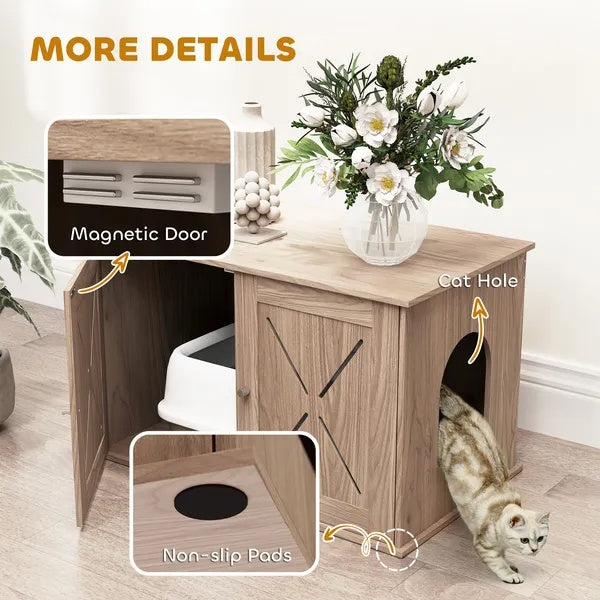 US Local Hidden Cat Litter Box Enclosure With Ventilated Door, Cat Hole, Cat Washroom, Indoor Cat House, Walnut