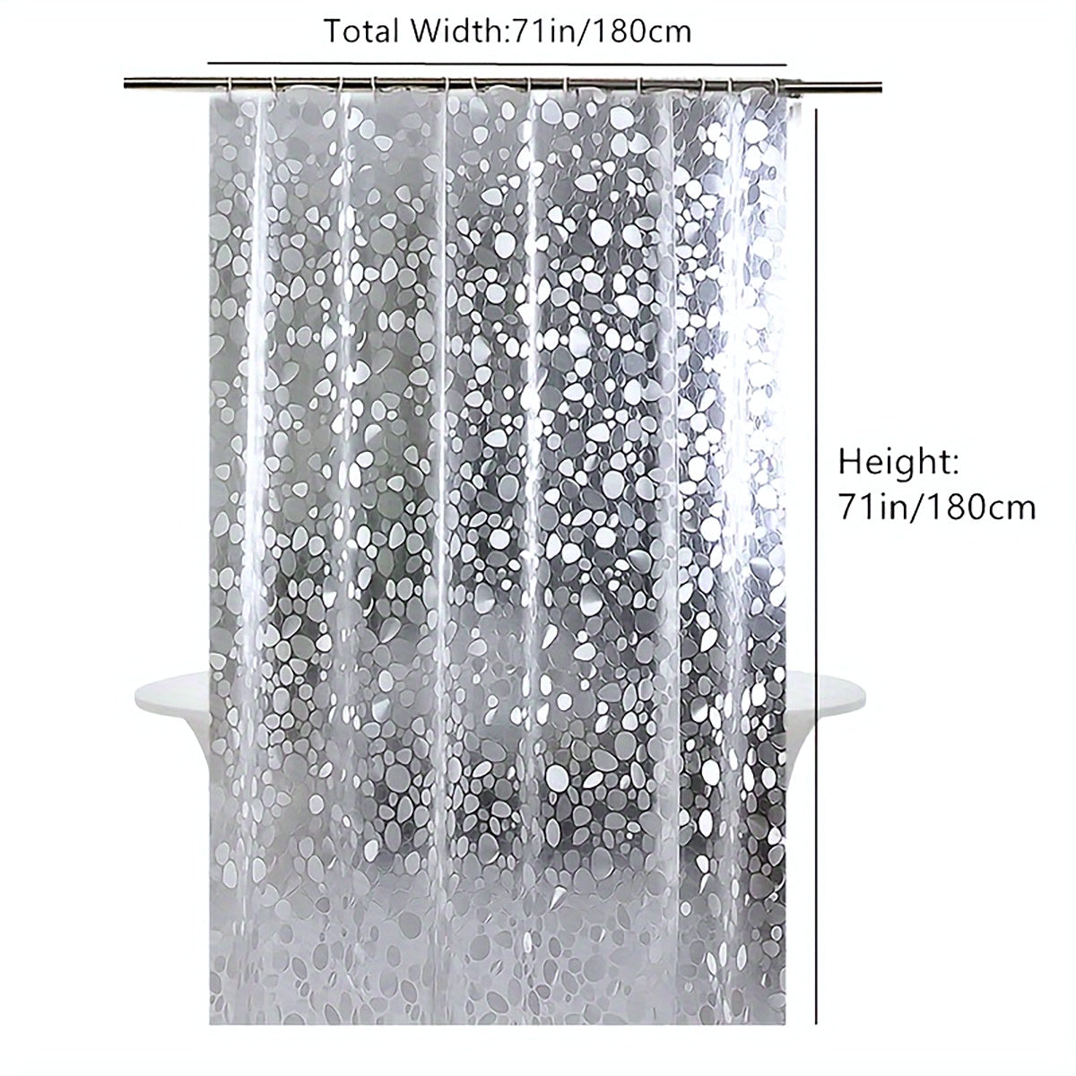US Local 3D Pebble Pattern Shower Curtain In PEVA Durable Material, 71x71 Inches With Strong Magnets, Suitable For Shower Cabins And Bathtubs