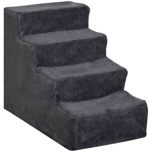 UK Local PawHut Four-Step Dog Stairs, With Washable Plush Cover, For High Bed Sofa, Dog Stairs For Small Dog And Cat - Dark Grey
