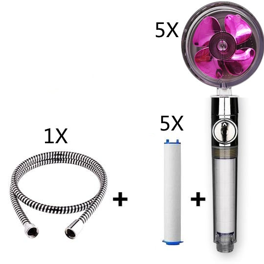 US Local Propeller Driven Shower Head With Stop Button And Cotton Filter Turbocharged High Pressure Handheld Shower Nozzle