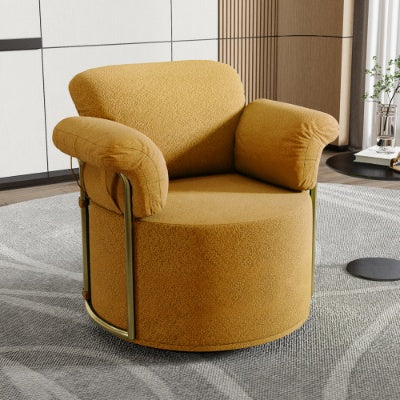 US Local 360 Degree Barrel Swivel Accent Sofa Chair,Fluffy Fabric Lounge Wide Upholstered Reading Chair With Gold Metal Legs, Comfortable Round Armchair For Living Room,Bedroom,Office
