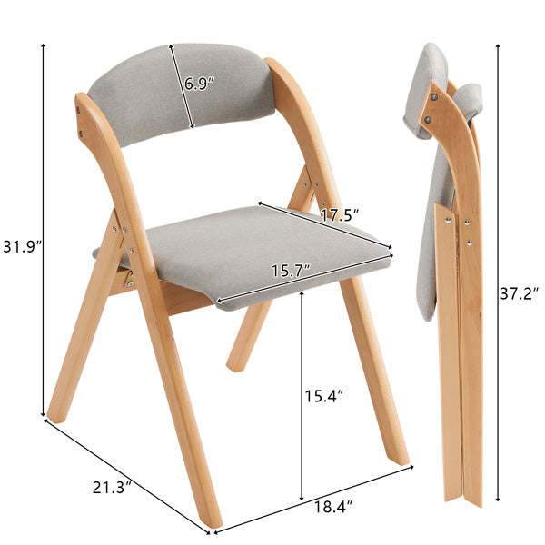US Local 2pcs Solid Wood Folding Backrest Curved Beige Cushion Wood Colour Exhibition Chair 54X47X81cm Rubberwood