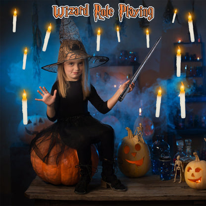 US Local 12Pcs Flameless Floating Candles LED Magic Hanging Candle Light Battery Operated Flickering Warm Light Window Candle With Magic Wand Remote For Halloween Christmas Party