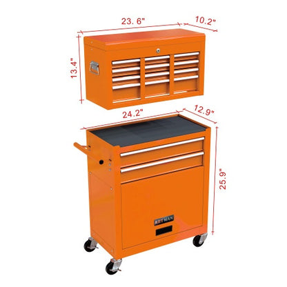 US Local High Capacity Rolling Tool Chest With Wheels And Drawers, 8-Drawer Tool Storage Cabinet--ORANGE