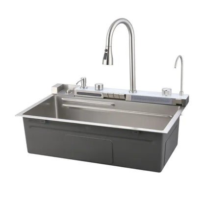 US Local Pull-out Facuet Single Bowl Sink Kitchen Vegetable Sink 304 Whale Waterfall Sink Dish Sink Household Vegetable Washing Basin