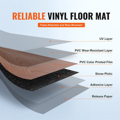 US Local VEVOR Self Adhesive Vinyl Floor Tiles 36 X 6 Inch, 36 Tiles 2.5mm Thick Peel & Stick, Deep Brown Wood Grain DIY Flooring For Kitchen, Dining Room, Bedrooms & Bathrooms, Easy For Home Decor