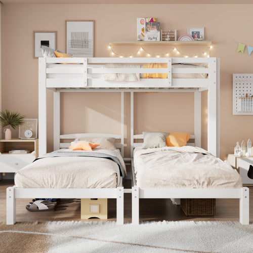 UK Local Bunk Bed Triple Sleeper With Side Ladder For Children And Teens 3FT, White 90x190cm,90x200cm  Mattress Not Included