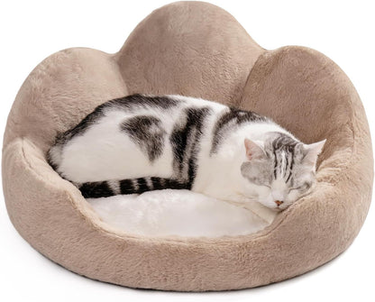 MEWOOFUN Round Cat Bed For Indoor Cats - Cozy Washable Fluffy Pet Couch With Anti-Slip Bottom, Small Dog & Puppy Bed For Kittens 23, Khaki