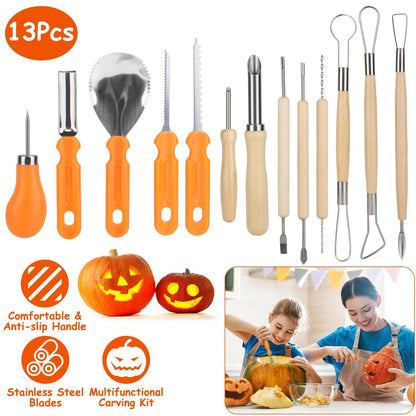 US Local 13Pcs Halloween Pumpkin Carving Kit Stainless Steel Carving Kit Pumpkin Sculpting Cutting Kit Halloween Decorative Tools