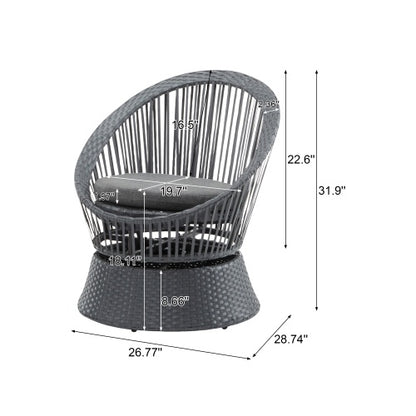 US Local Set Of 2  26.7 Modern Gray Wicker Lounge Chair With Rattan And Iron Frame, Featuring A Stylish Round Design, Perfect For Living Room, Patio, Or Balcony Relaxation