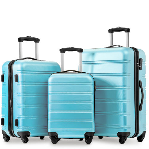 UK Local SET OF 3 ABS Hard Shell Travel Trolley Suitcase 4 Wheel Luggage Set Hand Luggage, 20,24,28 Inch