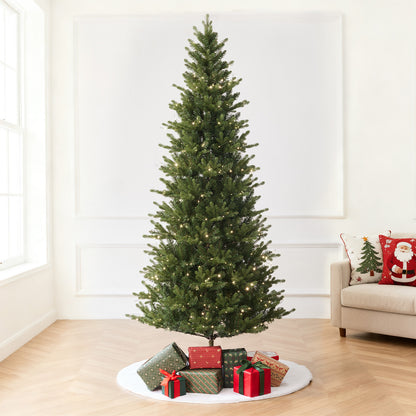 US Local Aspen Slim Fir 7.5ft Christmas Tree Pre-Lit Artificial With 4,570 Branch Tips & 1,555 Low-Voltage Warm LED Lights, Foldable Stand & Realistic Flame-Resistant Branches