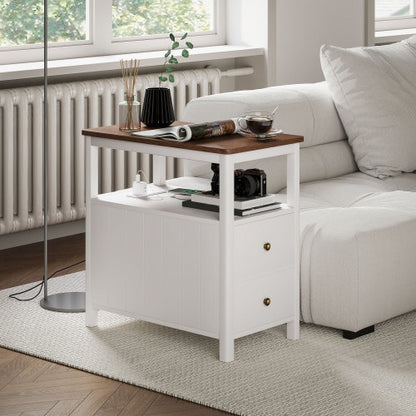 US Local HOMCOM Modern End Table With Charging Station And USB Ports, Narrow Side Table With Drawers & Shelf For Living Room, White