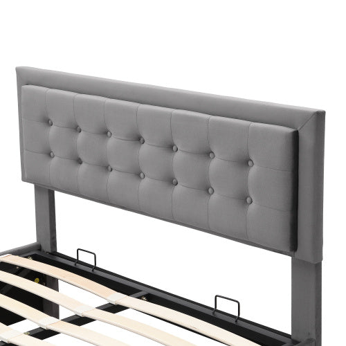 UK Local Upholstered Bed,Double Bed-4ft6 135x190cm, Velvet Fabric, Double Bed, Large Storage Space,With Slats And Headboard,Without Mattress,Grey