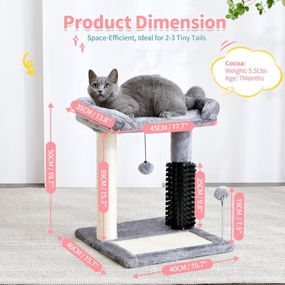 US Local Small 4-in-1 Cat Tree Tower With Self-grooming Brush And Natural Sisal Scratching Post, Soft Plush Cat Bed And Hanging Ball, Suitable For Indoor Kittens