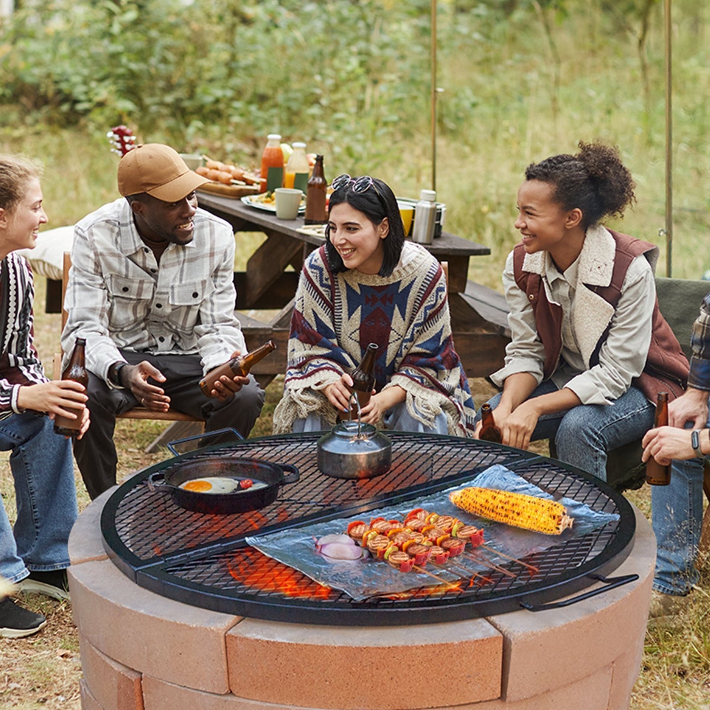 US Local VEVOR X-Marks Fire Pit Grill Grate, Foldable Round Cooking Grate, Heavy Duty Steel Campfire BBQ Grill Grid With Handle And Support X Wire, Portable Camping Cookware For Outside Party, 36 Inch Black