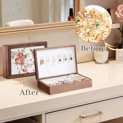 US Local Solid Wood Jewelry Storage Box Ladies Retro Wooden Necklace Jewelry Bracelet Watch Display Box Handmade Wedding Birthday Anniversary Jewelry Box