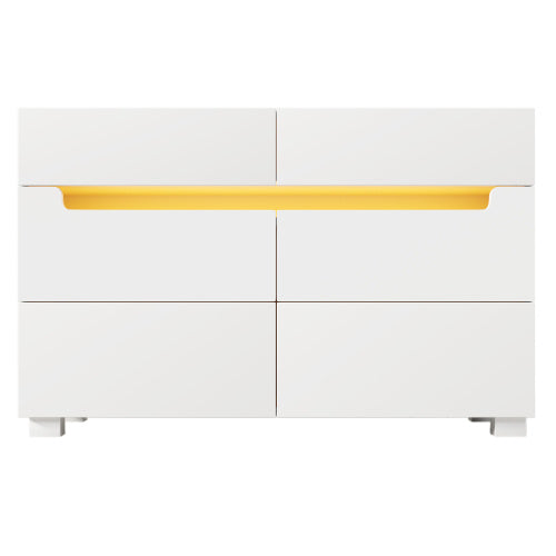 UK Local Sideboard Cabinet Dresser With 6 Drawers,Storage With RGB LED App Control, Sideboard With Cut-out Handles, 6-drawers Chest Of Drawers, 71 X 120 X 40 Cm, White