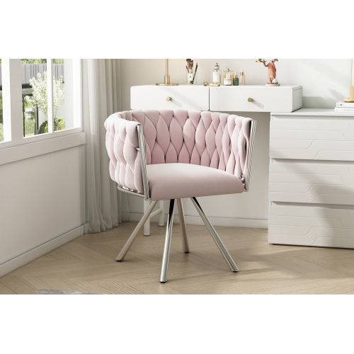 UK Local Velvet Dining Chair, Single Light Luxury Living Room Bedroom Swivel Chair, Leisure Swivel Chair With Four Metal Support Legs