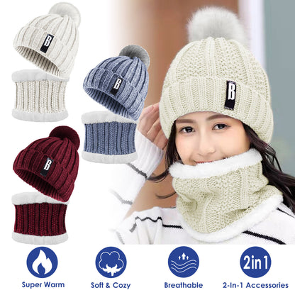 US Local 1 Set Winter Beanie Hat Scarf Set Women Warm Knitting Skull Cap Neck Warmer For Walking Running Hiking Camping Outdoors Gift
