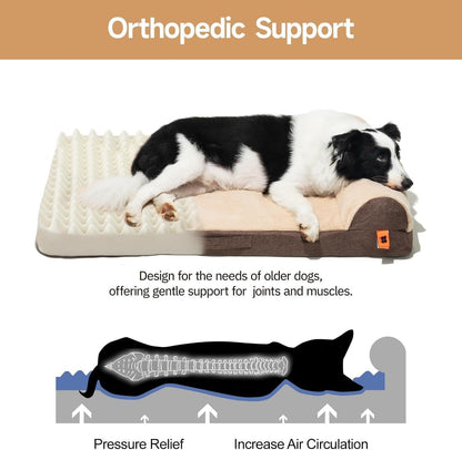 MEWOOFUN Orthopedic Dog Bed For Medium Dogs - Egg Crate Foam Sofa With Waterproof Lining & Anti-Slip Bottom, Washable Removable Cover Brown, Large